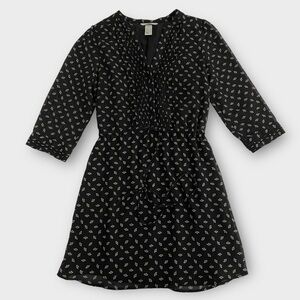 H&M Women’s Dress Size 4 Fit Flare Fan Print Business Casual Office Sheer Sleeve